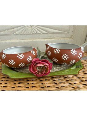 MCM Zeuthen Keramik Redware Pottery Cream and Sugar Dish Edith Nielsen